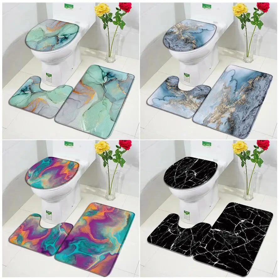 

Абстрактный мраморный набор ковриков для ванной, креативный дизайн, геометрический узор, современный модный дверной коврик, декор для ванн...