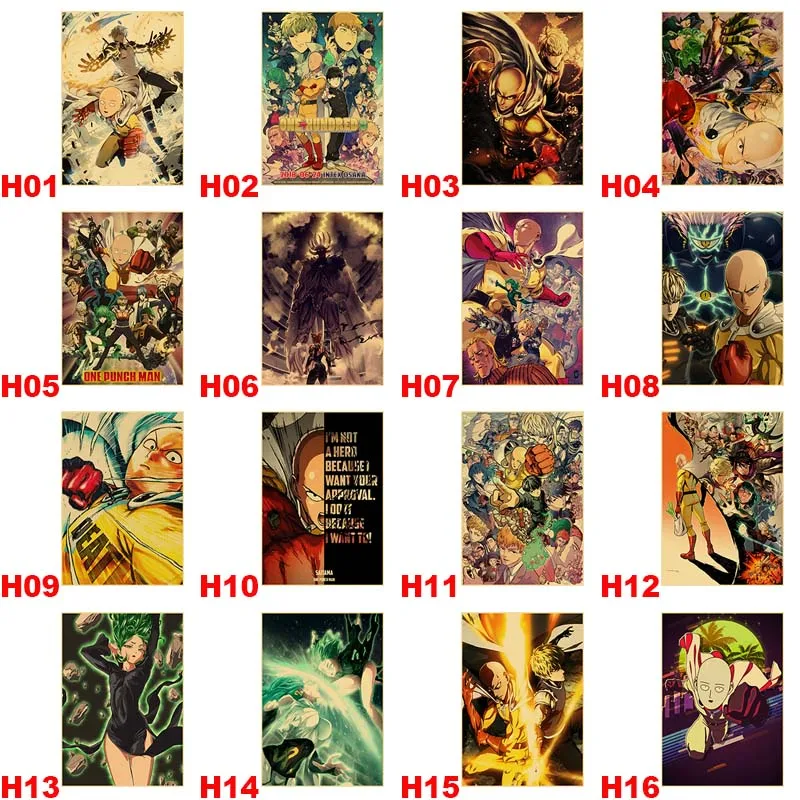 One Punch Man картины для домашнего декора ретро крафт-бумага аниме плакаты мультфильм