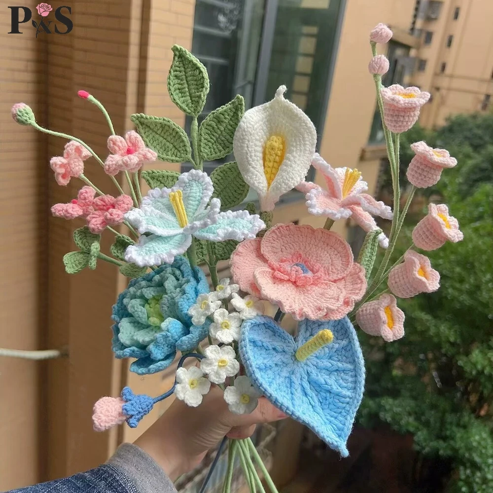 

Ручной вязаный букет цветов из шерсти