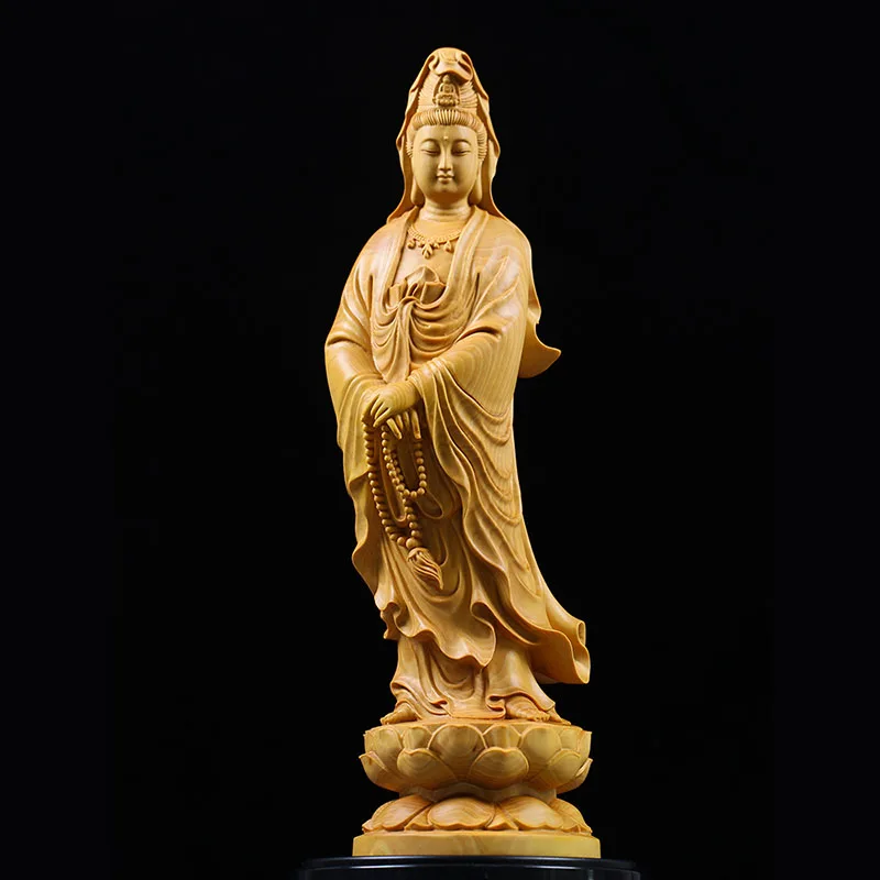 

5" Guan Yin Chinese Wood Boxwood Kwan-yin Goddess Avalokiteshvara Buddha Statue Desktop Ornaments Car Ornaments