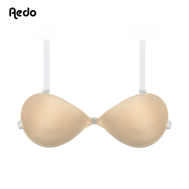 

Aedo Black Skin Round Sponge Self-adhesive Invisible Bra Women Seamless Adjusted-straps Backless Front Clasp Nude Bra 8027E