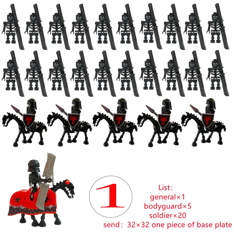 

Compatible Skeleton Knight Army Medieval Soldier Military Scene Accessories Building Blocks Assembly Kids Toys Halloween Gifts