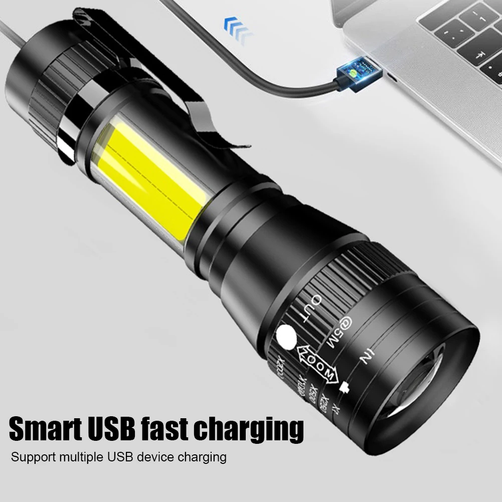 

300LM Telescopic Zoom Flashlight Aluminum Alloy Portable Rechargeable Lamp USB Rechargeable 3 Mode for Camping Hiking Emergency