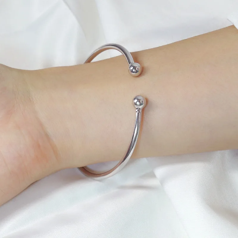 2 Pcs 2022 New Stainless Steel Bracelet Handmade Jewelry Two Beads Men And Women Adjustable Bangle Making Accessories Wholesale