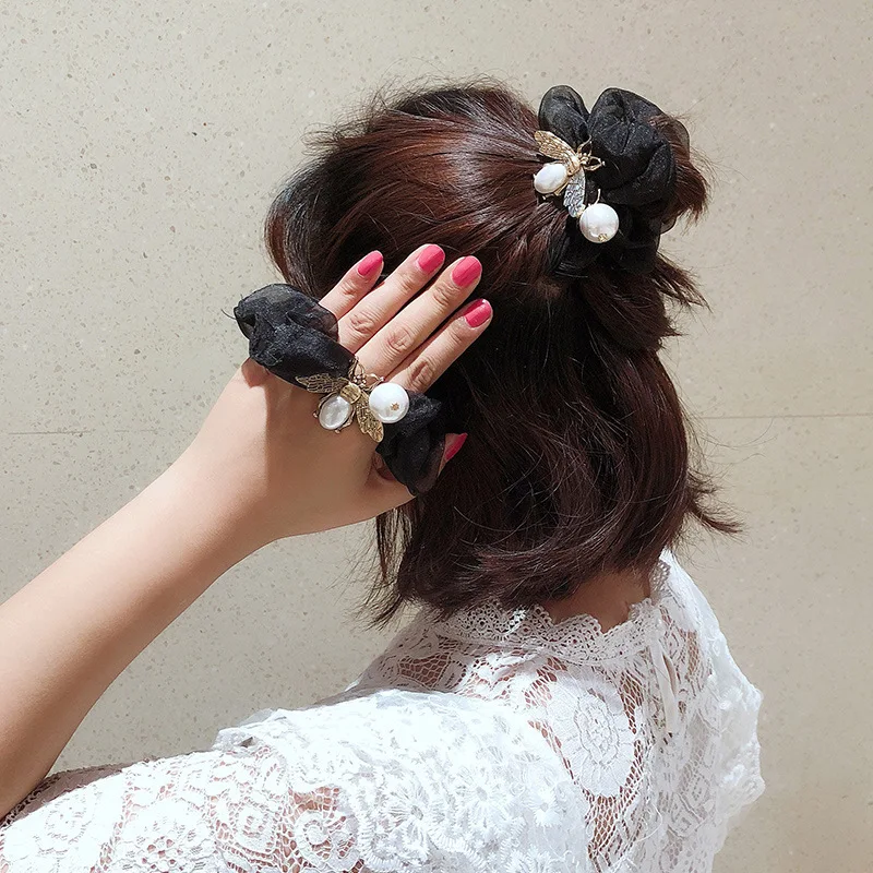 Резинка для волос женская с жемчугом в стиле ретро