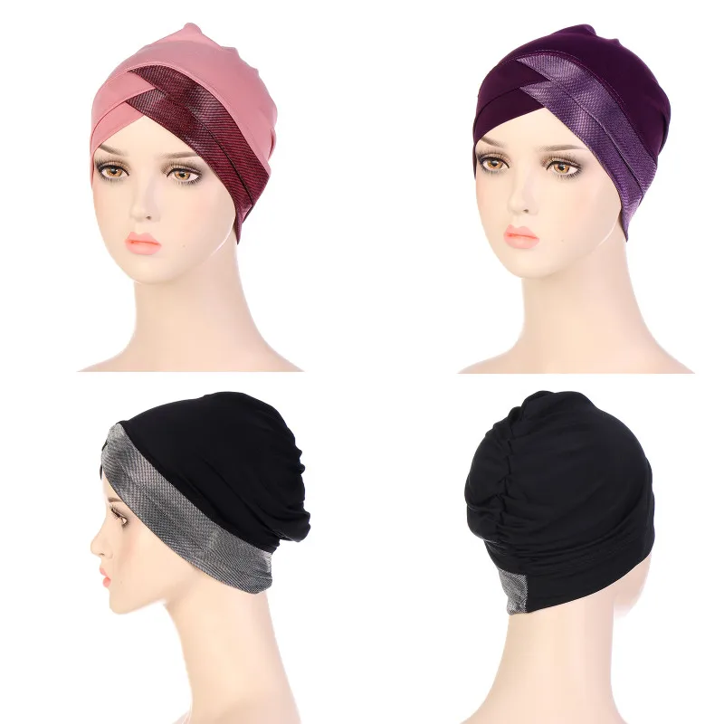 

New Glitter Forehead Cross Muslim Turban For Women Islamic Inner Hijab Cap Under Scarf Arab Wrap Head Scarves Hijab mujer