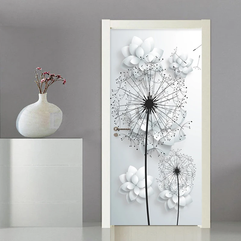 

Modern 3D Stereo Dandelion Vinyl Door Mural Living Room Bedroom Home Decor Wall Sticker PVC Self-Adhesive Waterproof Door Poster