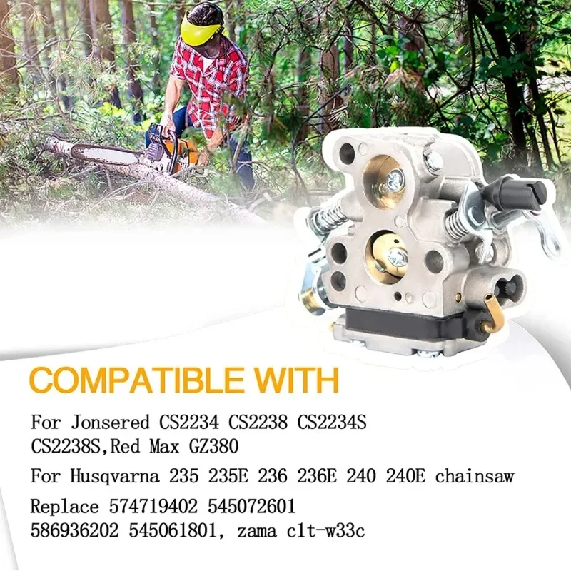 Комплект карбюратора для бензопилы Husqvarna 240 235 120 120E 236 240E C1T-W33, высококачественный набор прокладок карбюратора, садовый инструмент (art.: 3920da500fee6) - 3920da500fee6
