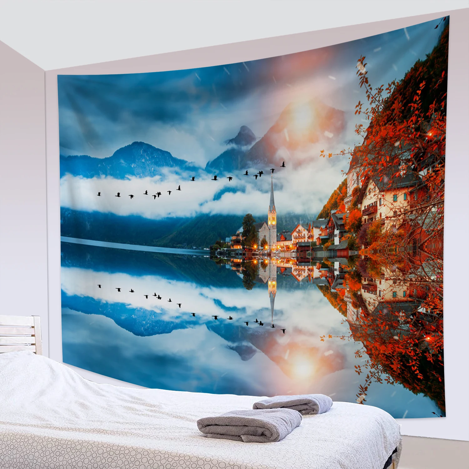 

Настенный гобелен с изображением леса, заката, потока, искусства, спальни, гостиной