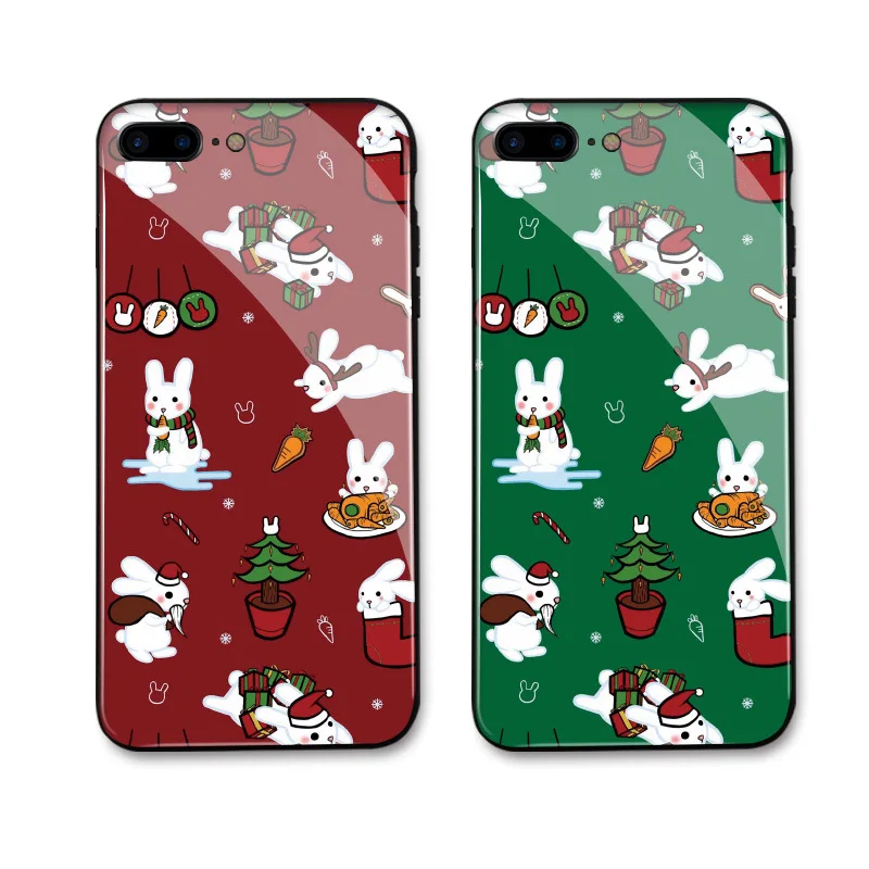 

Christmas Lovely Rabbit Glass Phone Case for IPhone 11 12 13 14Pro Max