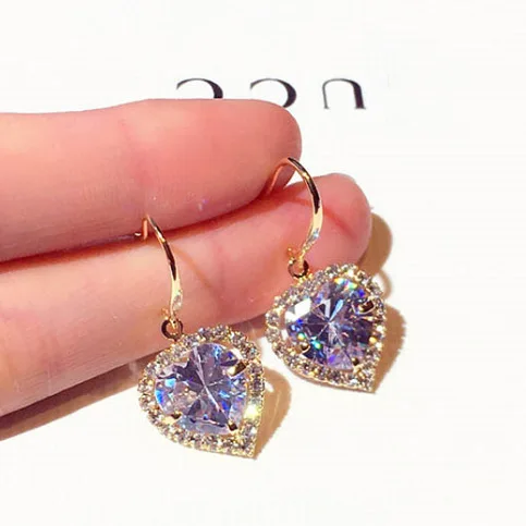 

Luxury Oversized Heart Shape AAA Cubic Zirconia Women Wedding Earrings Prom Party Show Fashion Jewelry Gifts E002534