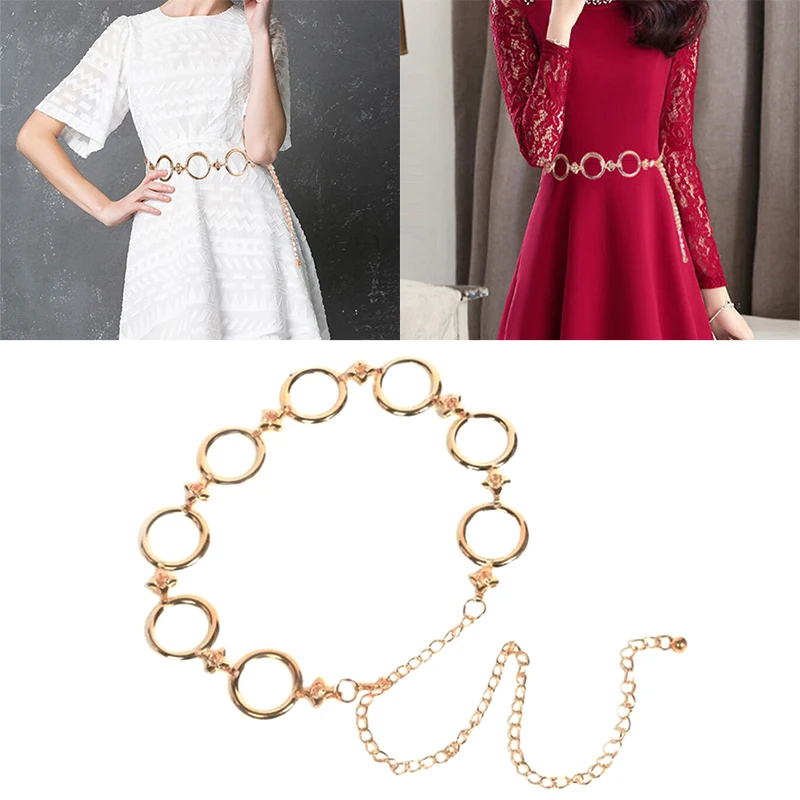 

Fashion Metal Waist Chain Belt Decoration Belt For Dresses Women Circle Metal String Girls Designer Belts
