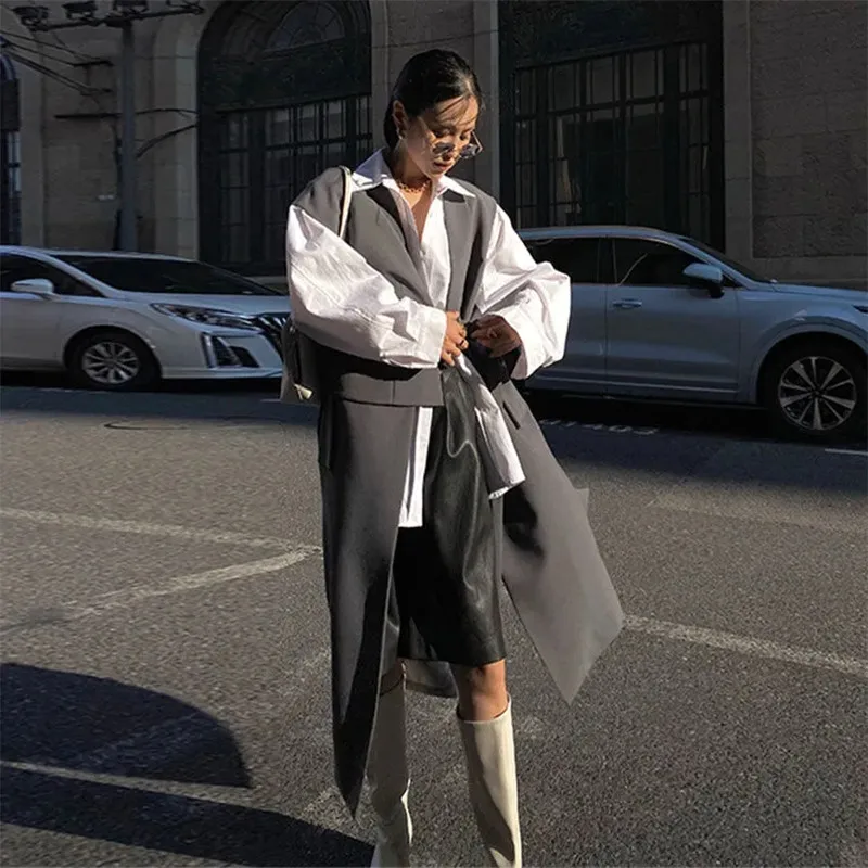 Длинный костюм жилет Женская куртка кардиган уличная одежда модный