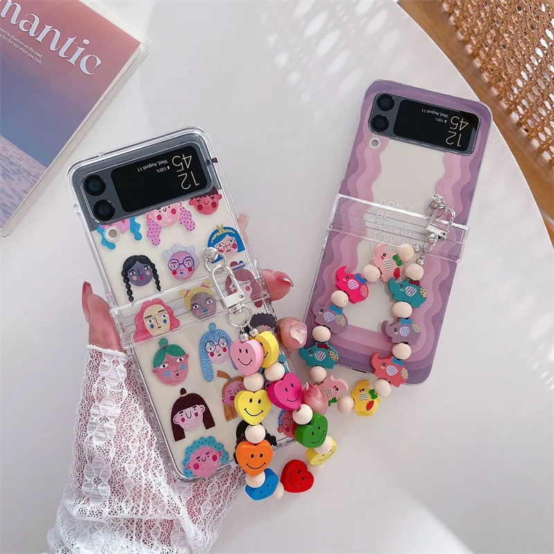 

Cartoon Various Girl Phone Cases for Samsung Galaxy Z Flip 4 3 Hard Cover for ZFlip3 Zflip4 Solid Shell Bracket
