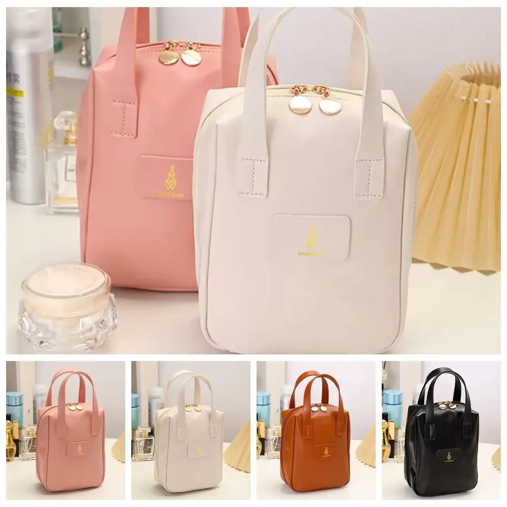 

Korean Carry-on Makeup Bag Cosmetic Bags For Women Elegant PU Leather Makeup Pouch Travel Toiletries Organizer Storage Handbag