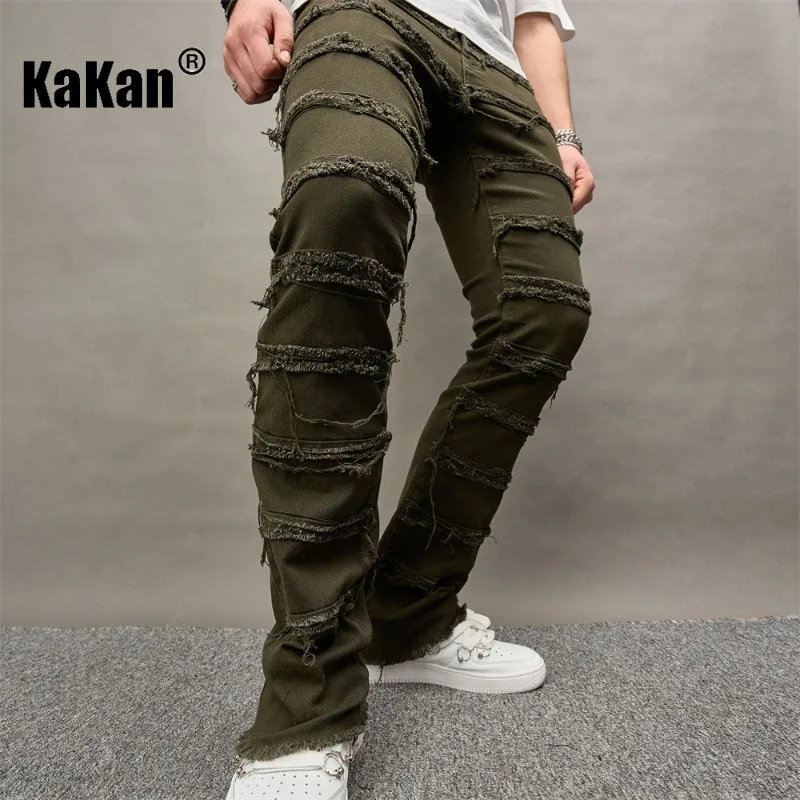 Мужские джинсы в стиле ретро Kakan модные и изношенные свободные прямые длинные