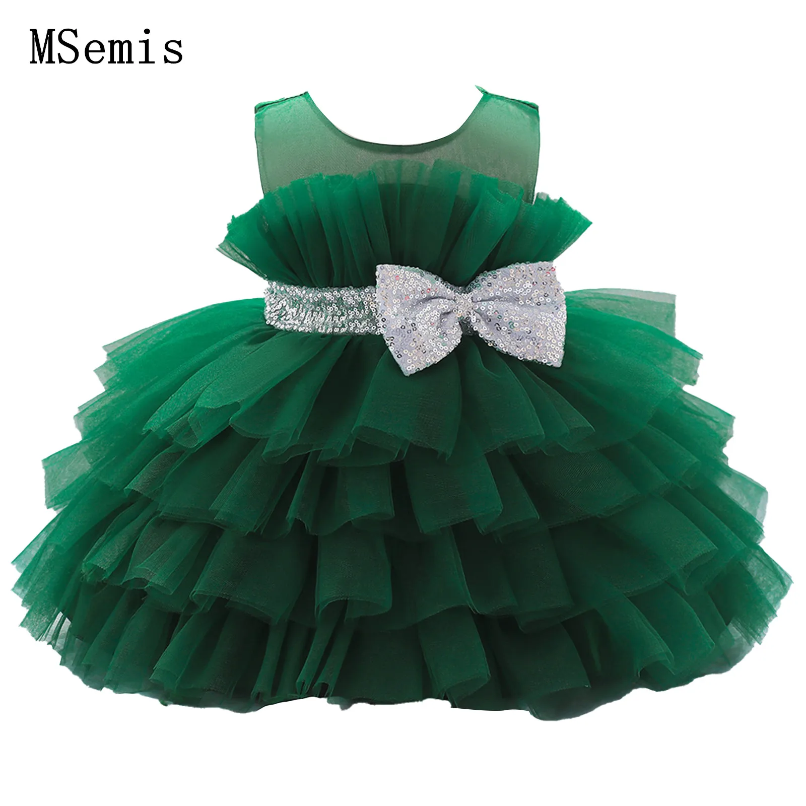 

Toddler Baby Girls Princess Dress Sleeveless Sequin Waistband Big Bowknot Four-tiered Ruffle Ball Gown Pageant Party Tutu Dress