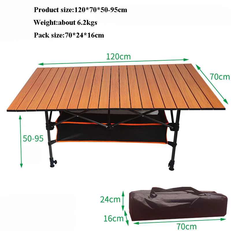 

Outdoor Adjustable All-aluminum Alloy Imitation Wood Grain Folding Table Picnic Camping Barbecue Portable Car Liftable Desk