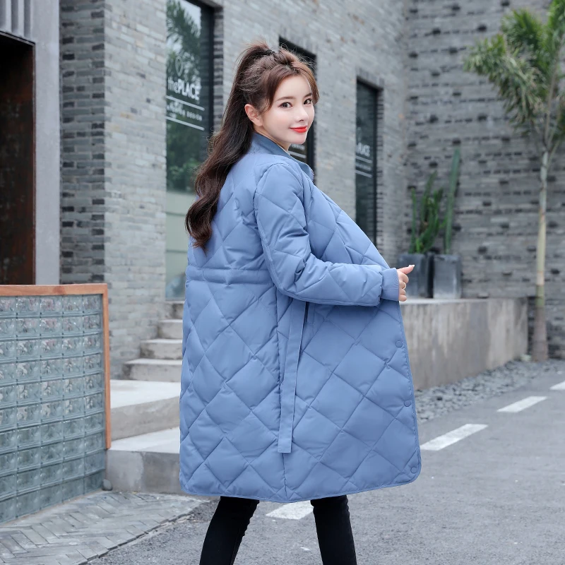 Women's Parkas Thick Cotton Padded Outerwear Casual Coats 2023 Winter Solid Long Jacket Female Overcoat with Sashes Stand Collar