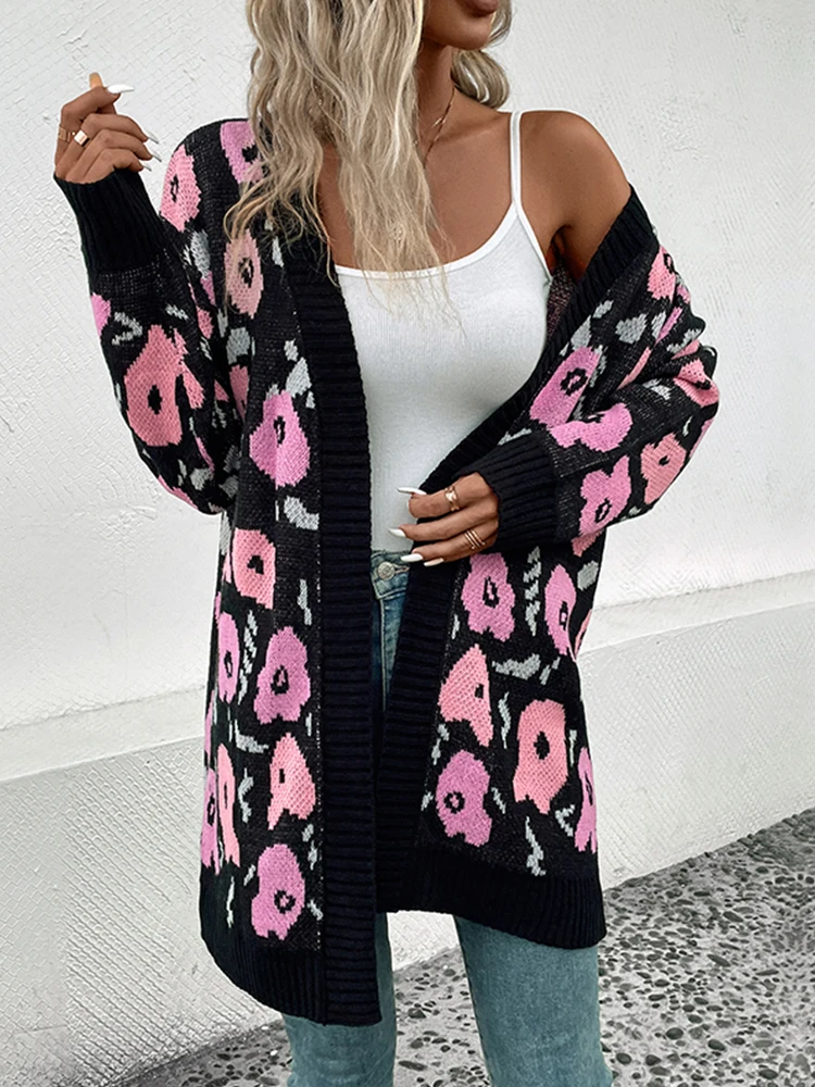 Женский кардиган с цветочным принтом свободный шерстяной свитер для дам