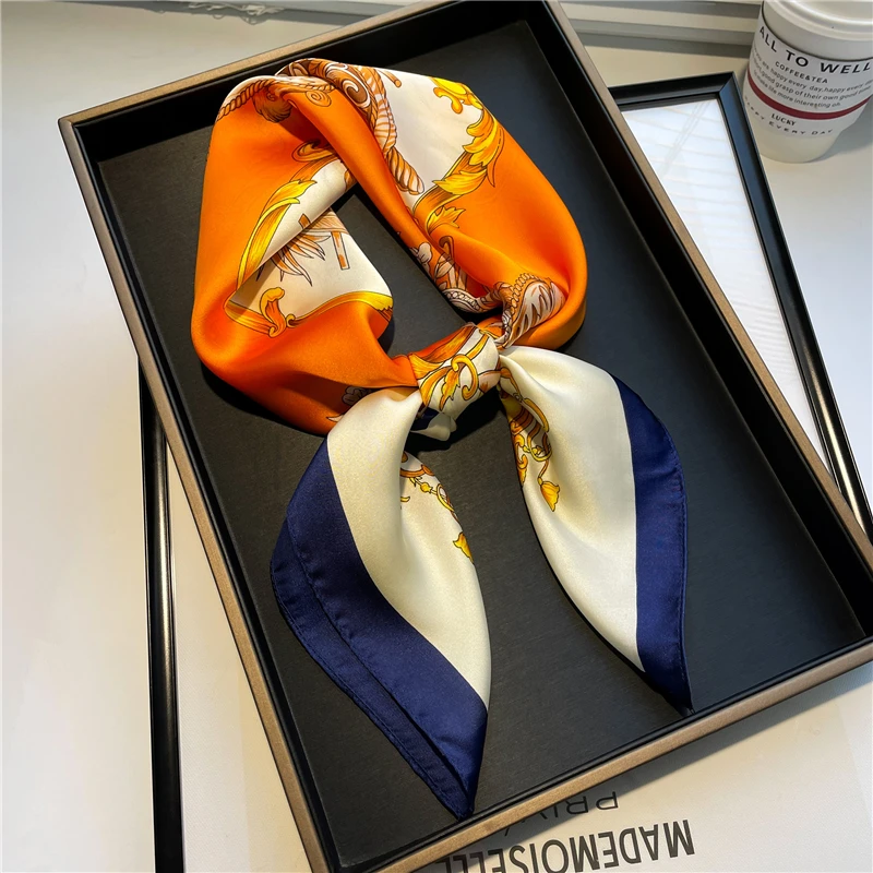 

Bandana Floral Silk Square Scarf Women Satin Shawl Wrap Female Hair Band Wrist Luxury Headkerchief 70*70cm Echarpe