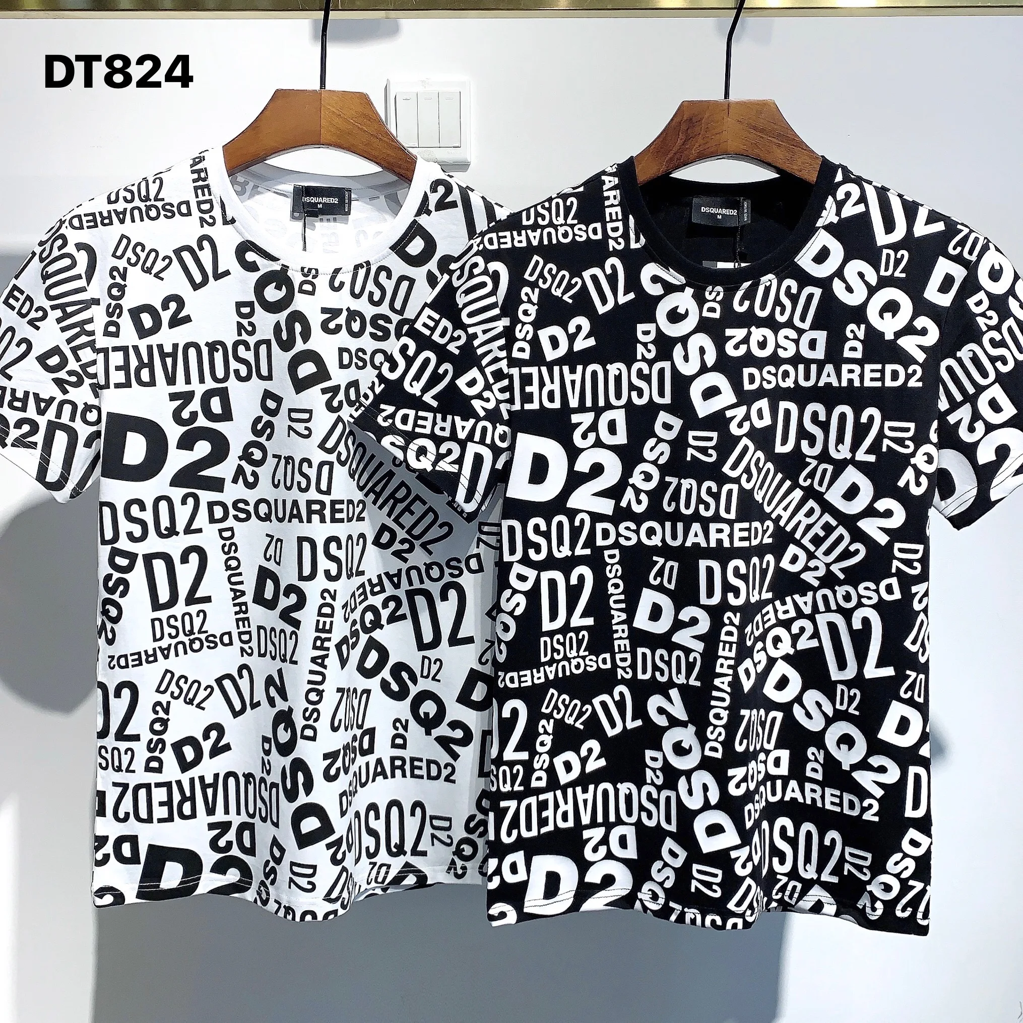 

New all-match DSQUARED2 WANT printed letters Slim fashion youth round neck pure cotton top trend men casual and comfortable