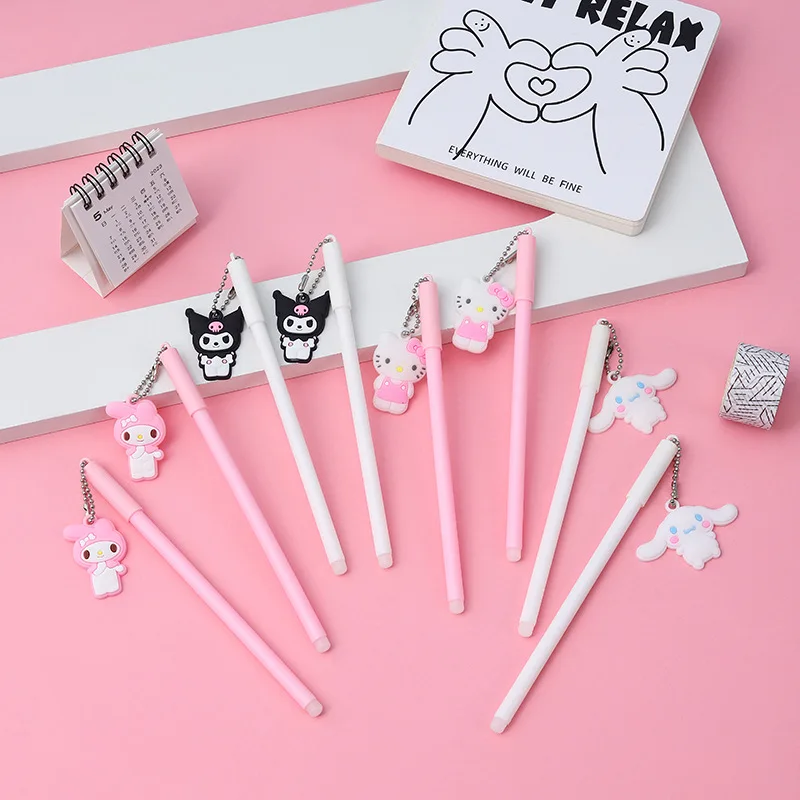 

Sanrio Cartoon Soft Glue Black Gel Pen Kuromi Hello Kitty My Melody Pendant Student Stationery Wholesale Kawaii Birthday Gift