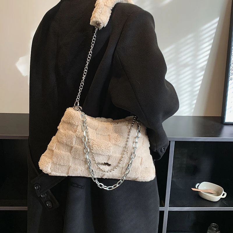 

Оригинальная коричневая плюшевая сумка для подмышек, мягкая восковая удобная сумка-мессенджер через плечо