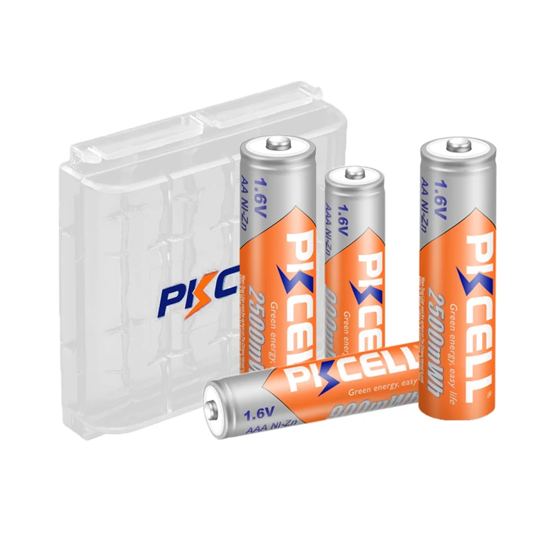 

PKCELL 2PC AA Batteries 2500MWH+2PC 900MWH 1.6V NIZN AAA Rechargeable Battery NI-ZN AA/AAA Batterias with 1PC Battery Box Holder