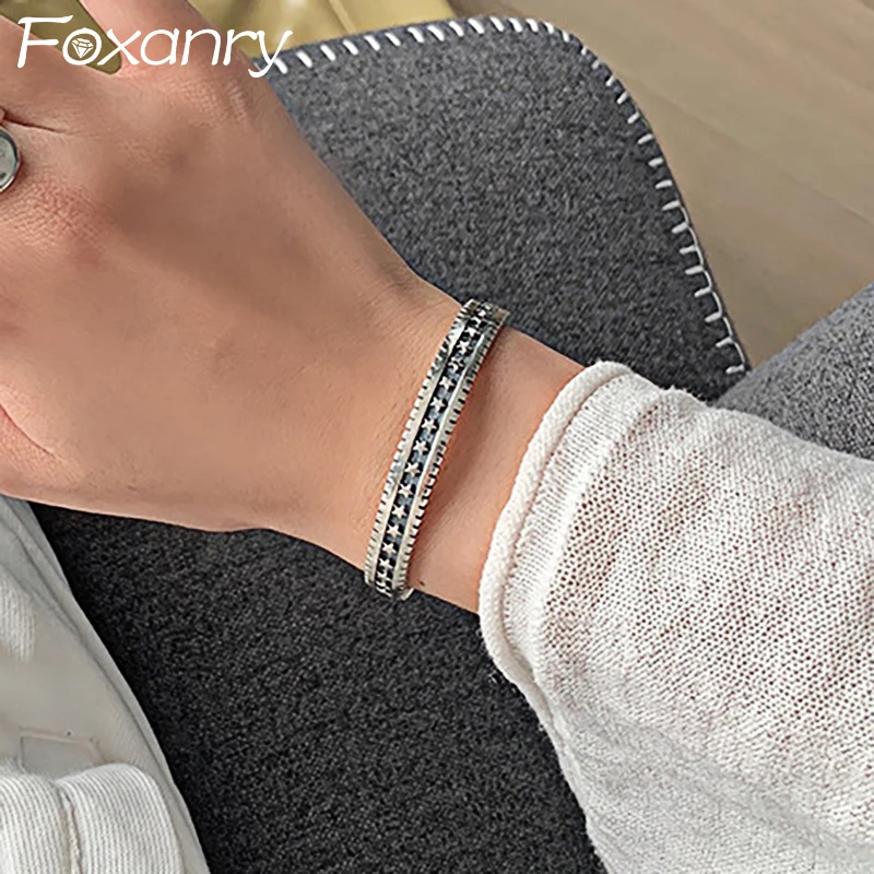 

Foxanry Thai Silver Color Bracelet for Women Couples New Fashion Vintage Punk Stars Geometric Handmade Birthday Party Jewelry