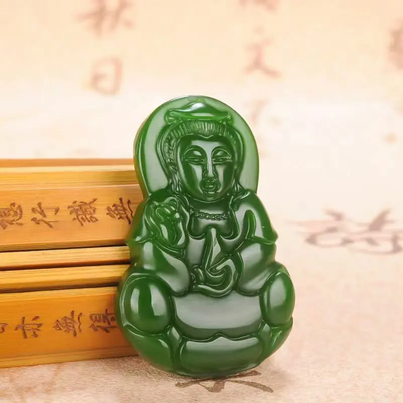 

Chinese Natural Green Jade Guanyin Pendant Men's Buddha Statue Jade Brand Jade