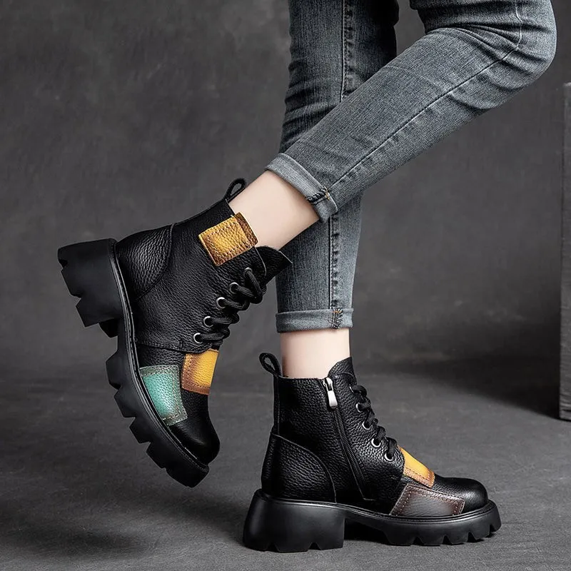 

Fashion Boots Women Shoes Platform Boots Vintage Retro Genuine PU Leather Booties Chunky Boots Goth Shoes Desinger Martin Botas