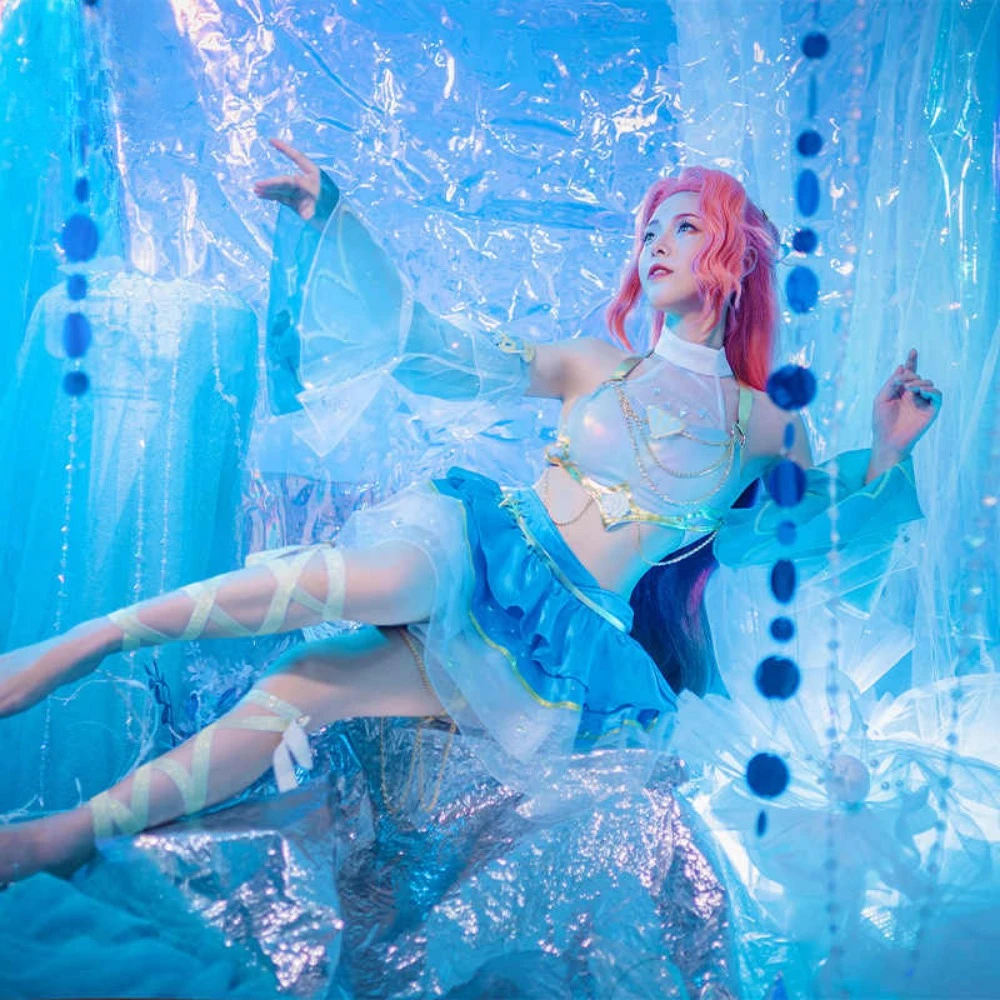 Фото Аниме KDA Серафин Косплей костюмы Серафин полный комплект платье игра парик аксессуары для ушей Хэллоуин костюмы для женщин №1