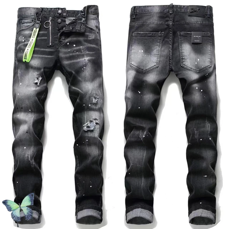 

Black Gray Four Button Fly Zip Decorate High Quality DSQ2 Denim Men Pant Men's Man Jeans