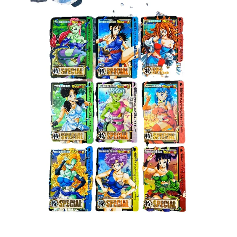 

9pcs/set Dragon Ball anime game peripheral Bulma Chichi battle damage sexy beauty flash children's rare collection toy gift card