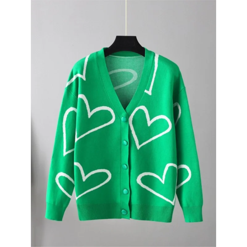 

Женский Осенний вязаный кардиган с вышивкой в виде сердца