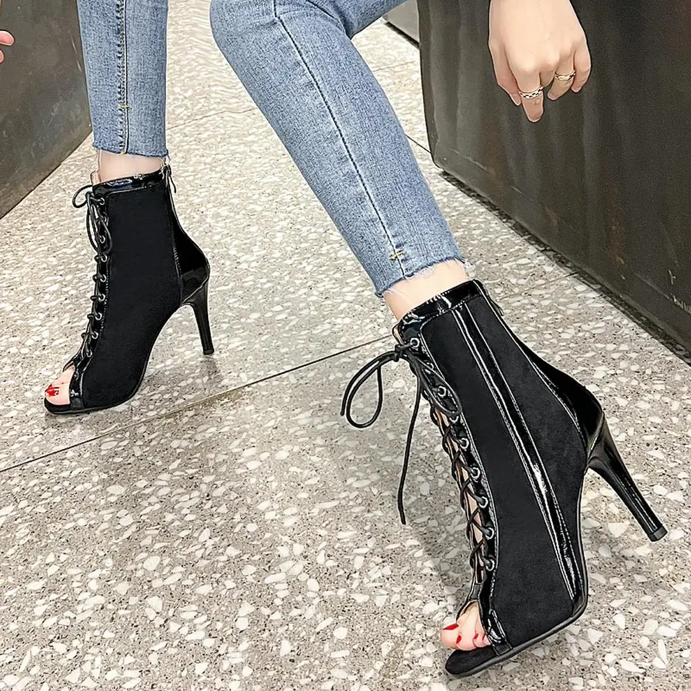 Dance Heels 2022 New High Top Latin Dance Shoes Women Street Salsa Tango Dance Boots Open Toe Sex Dance Shoes High Heels