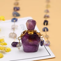 natural stone perfume bottle pendant necklace fluorite bottle long chip stone chain for party birthday gift 22x36x13mm