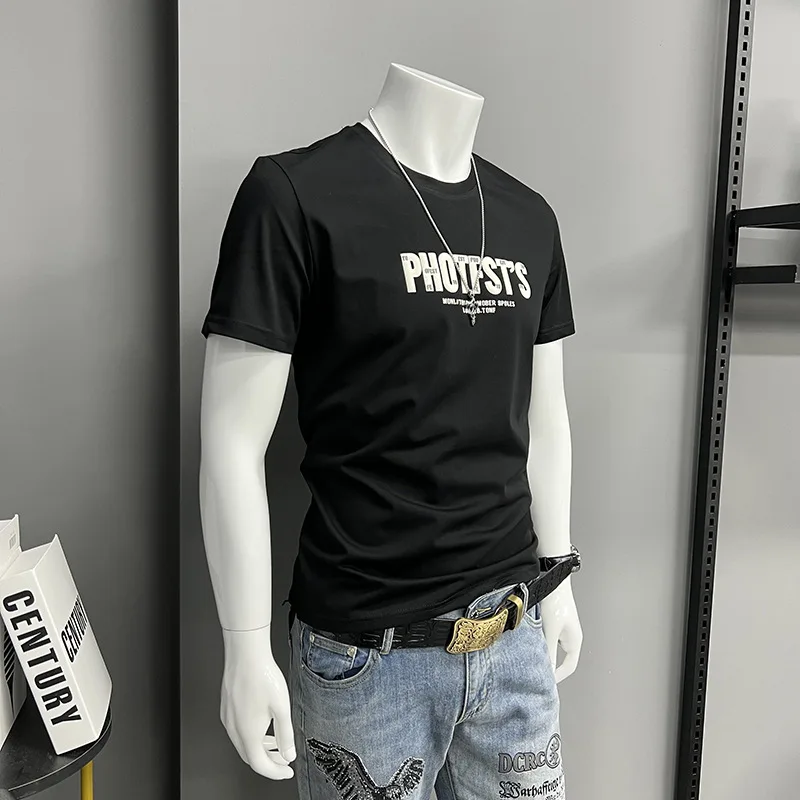 Футболка мужская летняя облегающая с коротким рукавом и круглым вырезом