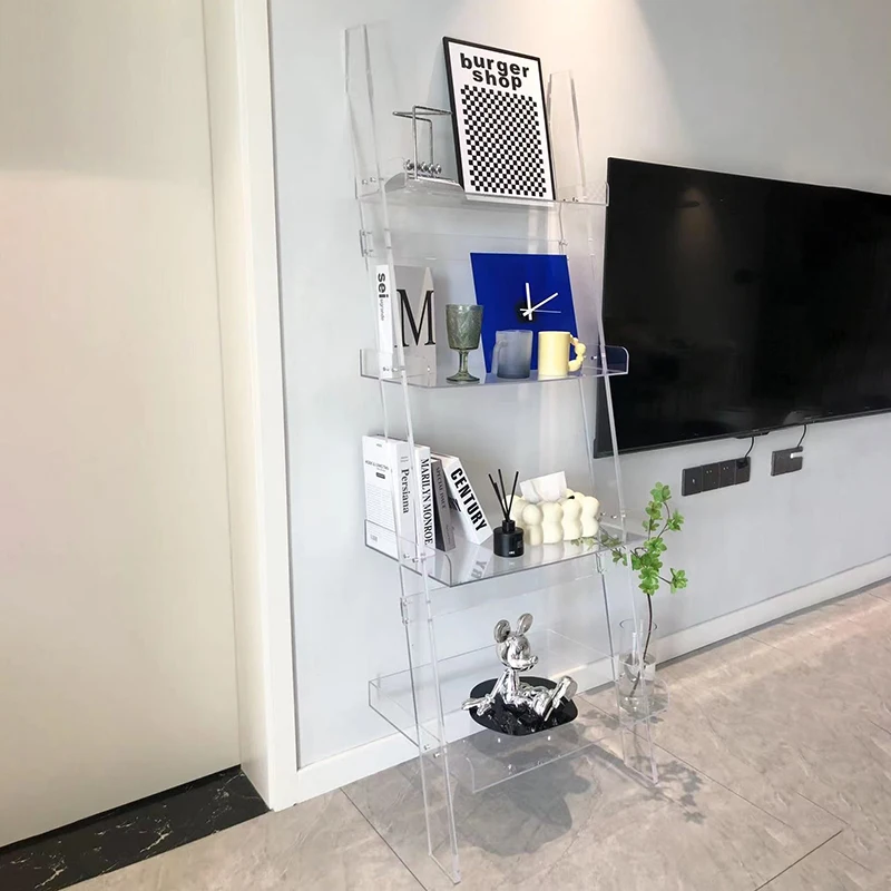 Акриловый дизайн открытого книжного шкафа эстетический узкий скандинавский
