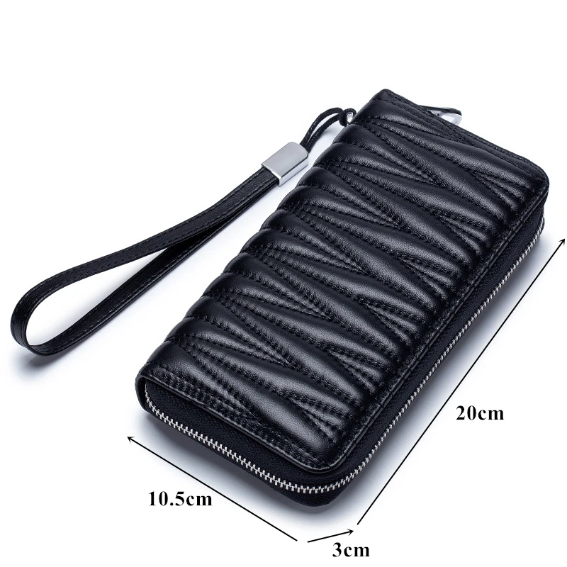 Black Long Wallet for Men Women RFID Blocking Clutch Organizer Genuine Leather Credit Card Holder Plaid Zipper Purse Phone Bag