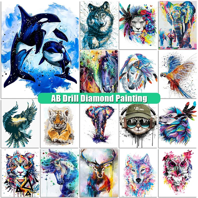 

MoriYuan New AB Drill Diamond Painting Lion Wolf 5D Diamont Embroidery Dolphin Pictures Mosaic Animals Art Cross Stitch Decor