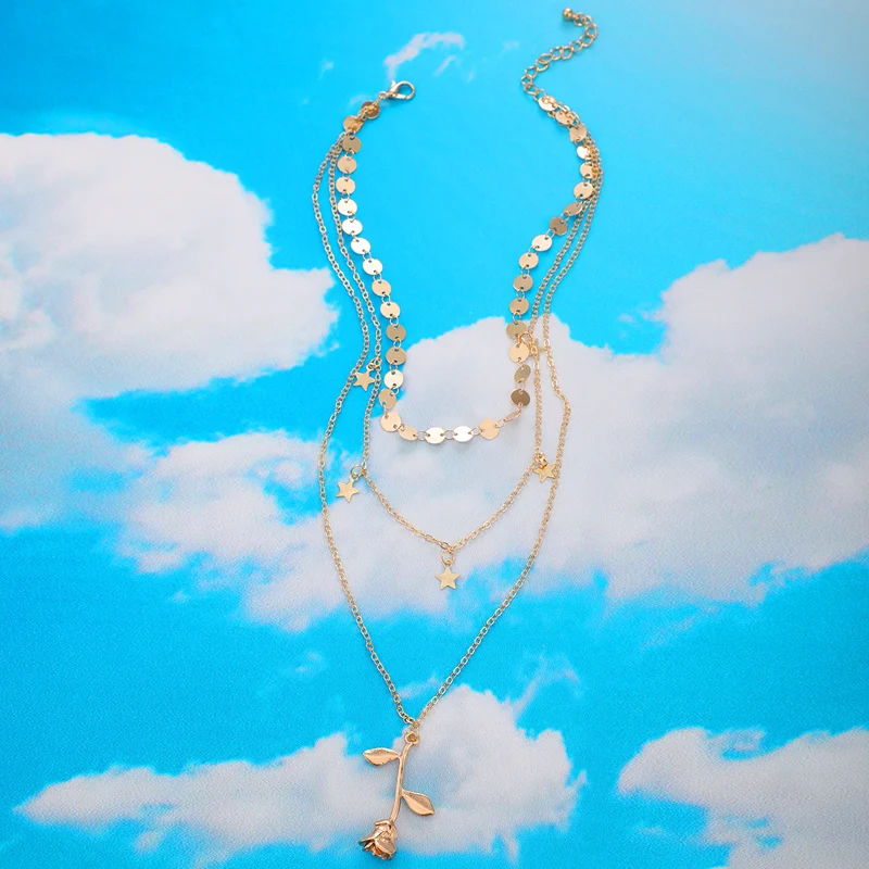 Tocona красивое ожерелье с подвеской из роз для женщин Подвески многослойная звезда