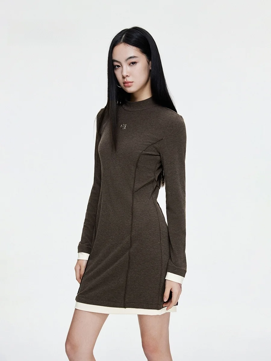 Повседневное простое лоскутное платье с воротником-стойкой и короткой юбкой