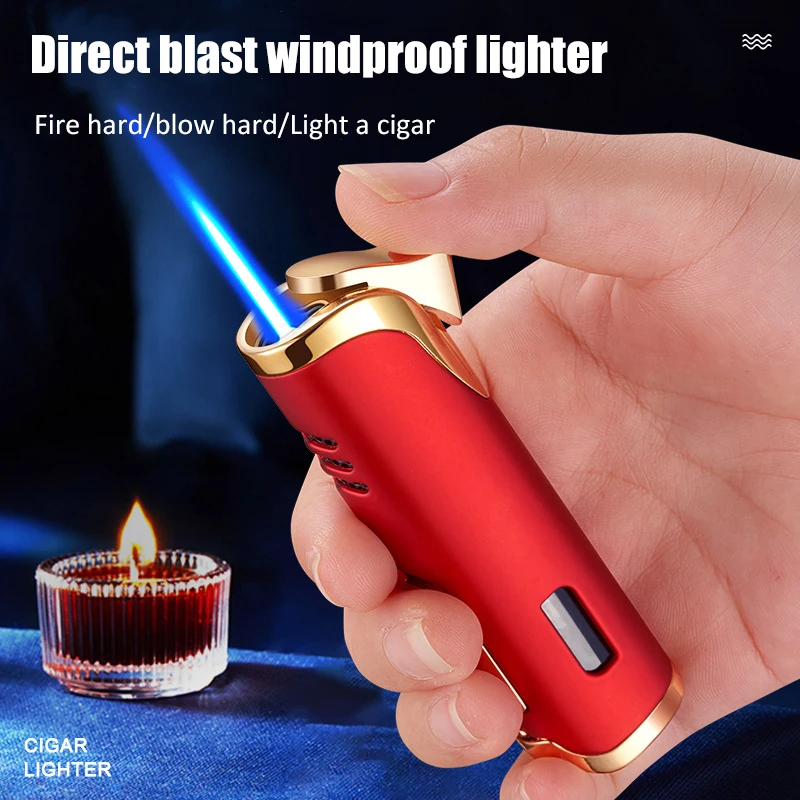 NEW Cigar Torch Lighter Torch Jet Flame Refillable with Punch Smoking Accessories Tool for Smoking Portable Gas Lighter