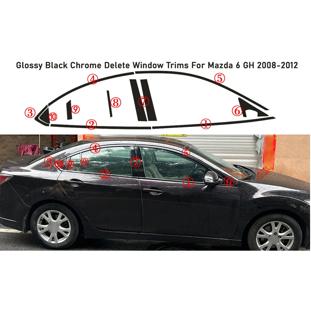 Глянцевая черная наклейка-имитация хрома для окон Mazda 6 GH 2009-2013, внешняя отделка автомобиля (art.: 3920da4eb3f48) - 3920da4eb3f48
