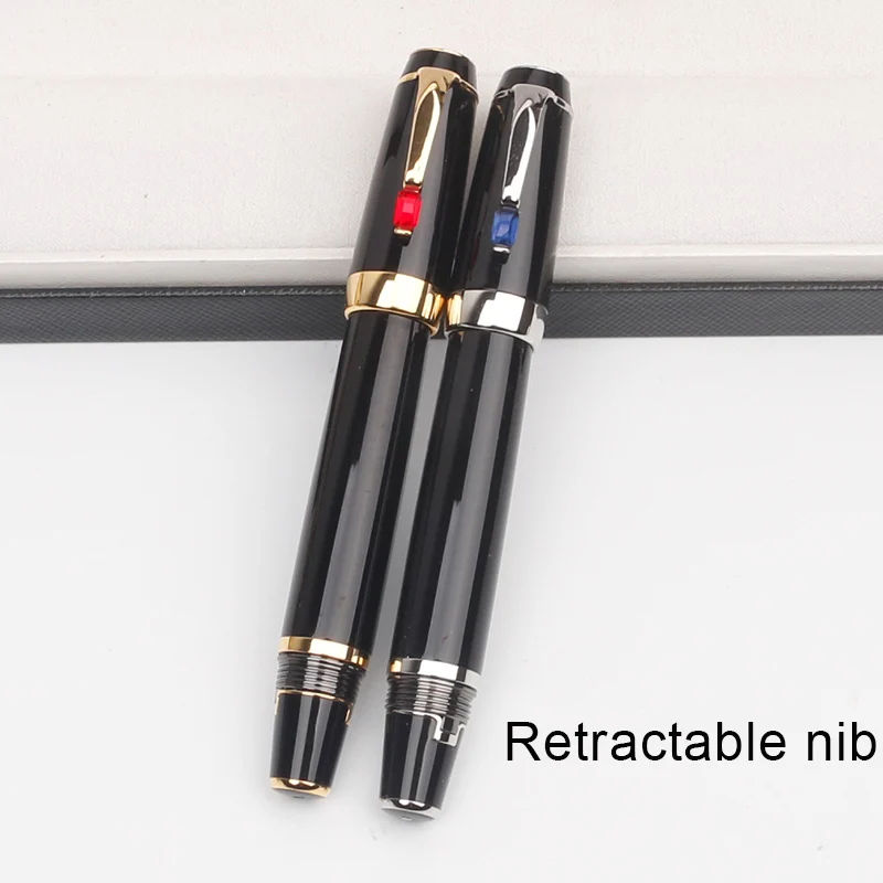 Luxury MB Black Resin Fountain Pen Retractable Nib 14k Nib 0.7mm Writing Point Best Pen for Calligraphy Plue Free Ink Cartridge