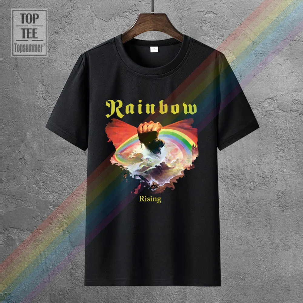 

Мужская футболка с коротким рукавом Rainbow Rising из тяжелого металла, темно-фиолетового, белого, змеиного, черного цветов, размеры от S до 7Xl