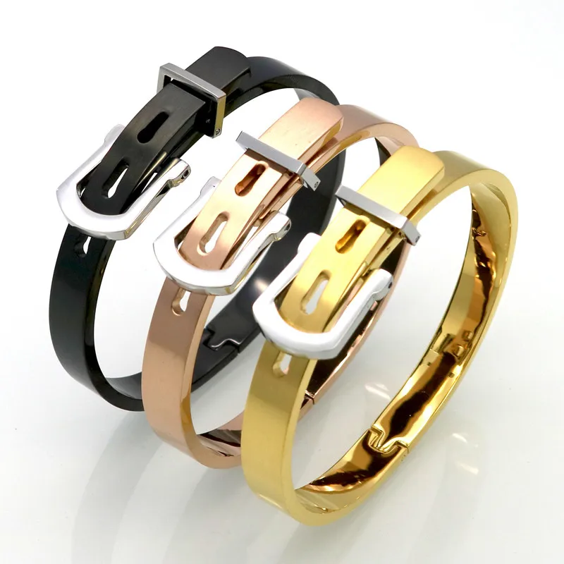 

Luxury Stylish New Fashion Men/Women Stainless Steel Bangles For Gold Color Adjustable Belt Buckle Bracelets