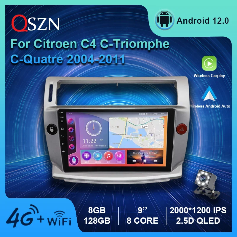 

QSZN 2K QLED Android 12 Car Radio For Citroen C4 C-Triomphe C-Quatre 2004 - 2011 Multimedia Video Player GPS Carplay Auto Stereo